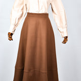 Jupe Évasée en Laine Feutrée - Caramel