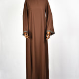 Abaya Dentelle Argentée - Marron