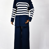 Ensemble Chic en Tricot Rayé - Bleu marine