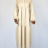 Robe Coton Légère à Manches Bouffantes - Beige