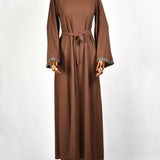 Abaya Dentelle Argentée - Marron