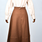 Jupe Évasée en Laine Feutrée - Caramel