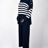 Ensemble Chic en Tricot Rayé - Bleu marine