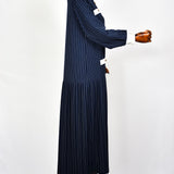 Robe Plissée à Rayures Nautiques - Bleu marine