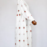 Robe Champêtre en Broderie de Fleurs - Blanche