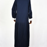 Robe Plissée à Rayures Nautiques - Bleu marine