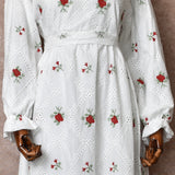 Robe Champêtre en Broderie de Fleurs - Blanche