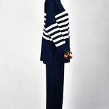 Ensemble Chic en Tricot Rayé - Bleu marine