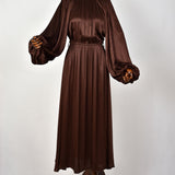 Robe Satin avec Manches Bouffantes - Chocolat
