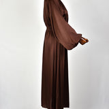 Robe Satin avec Manches Bouffantes - Chocolat