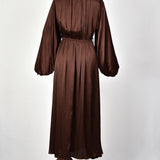 Robe Satin avec Manches Bouffantes - Chocolat