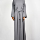 Abaya Dentelle Argentée - Marron